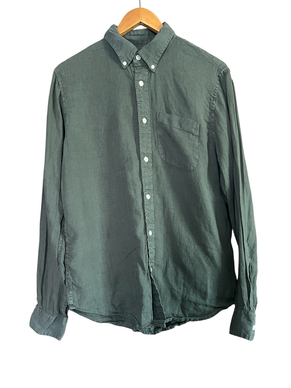 Abercrombie & Fitch Men's Button-Down Linen Shirt in Sage Size M